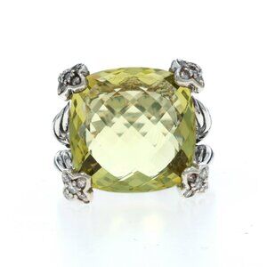 David Yurman Cushion on Point LemonQuartz Diamond Ring 925 Cush.12ctw Quatrefoil